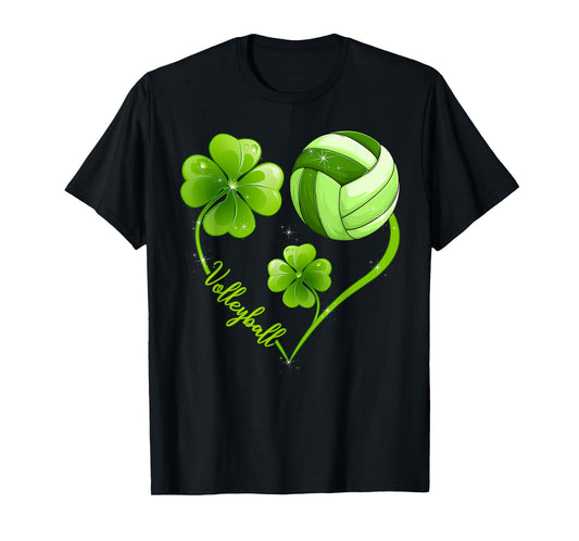 Funny Volleyball Lover Shamrock Leaf Heart St Patrick's Day T-Shirt