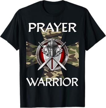 Christian Prayer Warrior Green Camo Cross Religious Messages T-Shirt