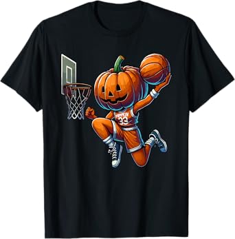 Pumpkin Playing Basketball Dunk Halloween Costume Sports T-Shirt