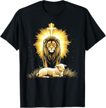 Vintage Lion And Lamb Cross Jesus Religious Faith Christian T-Shirt