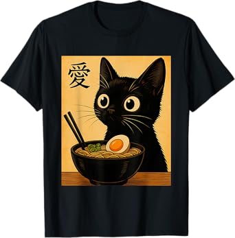 Funny Cat Ramen Graphic Tee Japanese Kawaii Anime Cat T-Shirt