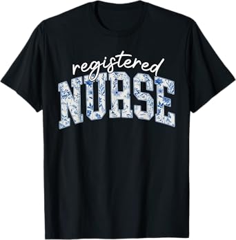 RN Nurse Registered Nurse Toile Blue Floral Women T-Shirt