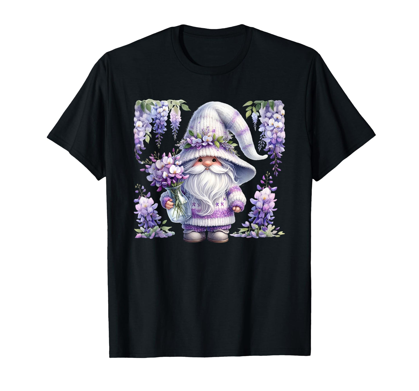 Purple Wisteria Flowers For Mom Cute Gardening Gnome Floral T-Shirt