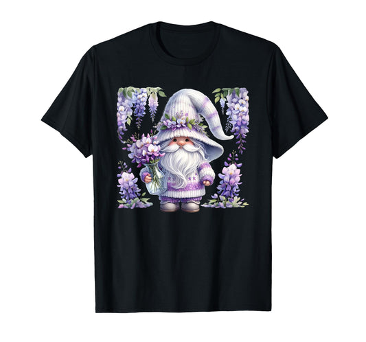 Purple Wisteria Flowers For Mom Cute Gardening Gnome Floral T-Shirt