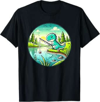 Cute Dinosaur Fishing T-Shirt