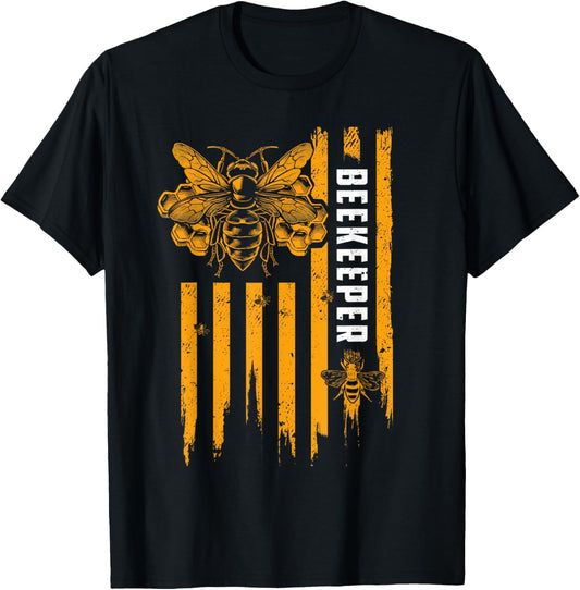 Beekeeping American Flag Honeycomb Honey Bees Beekeeper T-Shirt
