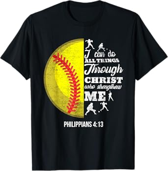 Philippians 4:13 Christian Softball Funny Bible Verse Gift T-Shirt