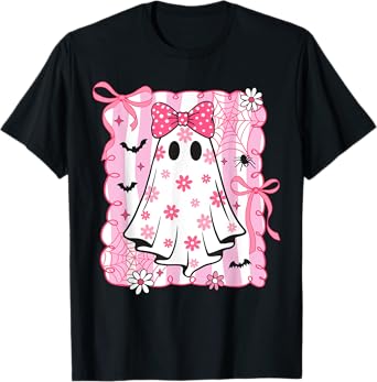 Spooky Vibes Pink Ghost Preppy Halloween Women Girls Kids T-Shirt