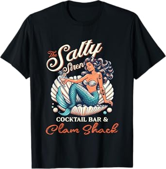 Salty Siren Cocktail Bar Nautical Mermaid Vintage Retro T-Shirt