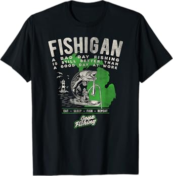 Fishigan Michigan Fishing Gift Apparel for men women novelty T-Shirt