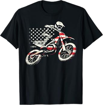 Dirt Bike Retro American Flag Motocross Enduro T-Shirt