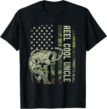 Reel Cool Uncle Camouflage American Flag Funny Uncle T-Shirt