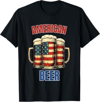 Beer Mug American Flag 4th of July Merica Drinking USA T-Shirt