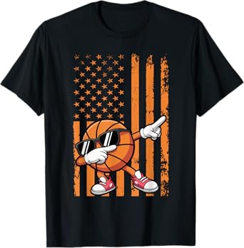 Graphic Basketball Retro American Flag Dabbing Basketball T-Shirt