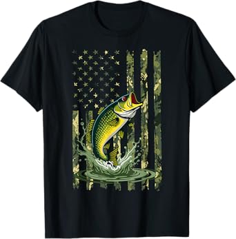 US American Flag Camo Bass Fish Fishing Camouflage Fisherman T-Shirt