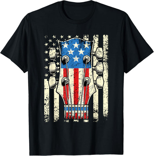 American Flag Electric Bass Guitar Player Musician Vintage T-shirt