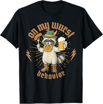 Oktoberfest On My Wurst Behavior Funny Raccoon German Beer T-Shirt