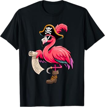 Pirate Pink Flamingo Funny Halloween Party Costume Men Women T-Shirt