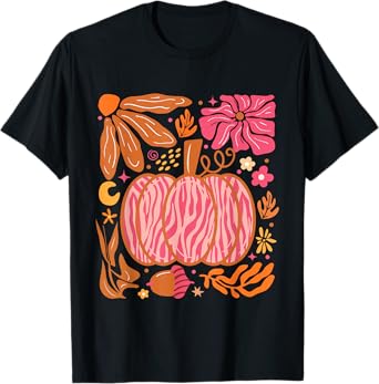 Leopard Pink Pumpkin Boho Floral Fall, Autumn Vibes T-Shirt