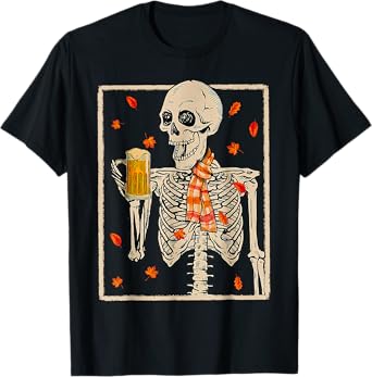 Skeleton Drinking Beer Retro Halloween Costume Beer Drink T-Shirt