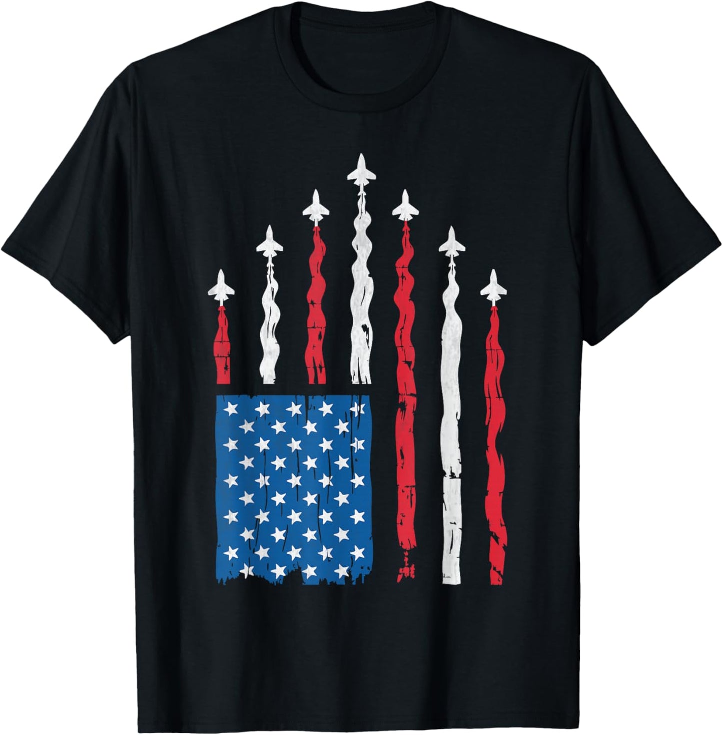 4th of July Patriotic Red White Blue USA Flag Fighter Jets T-Shirt