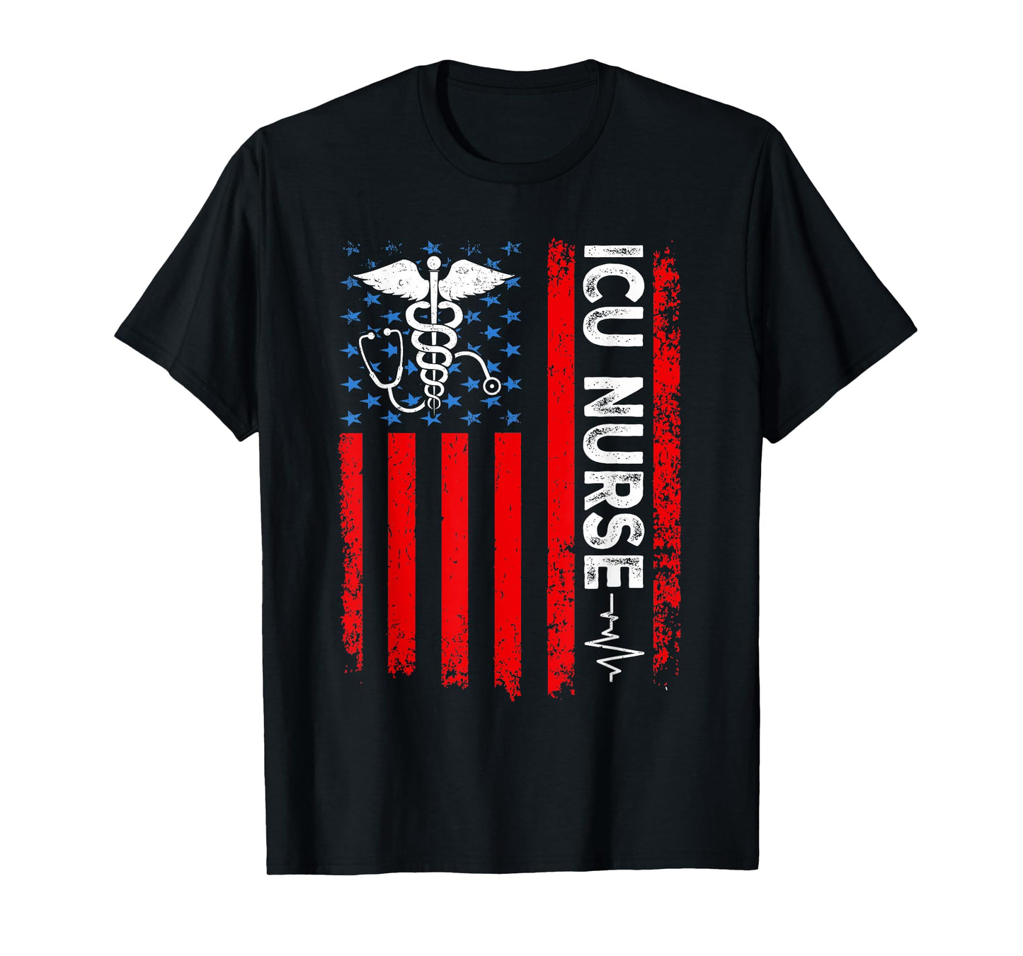 ICU Nurse American Flag Patriotic Intensive Care Unit Nurse T-Shirt