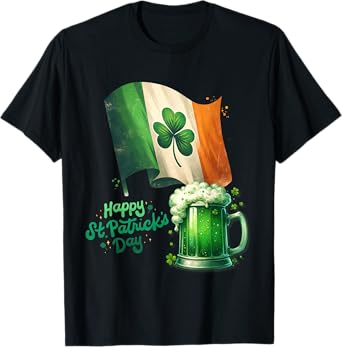 St Patrick's Day Irish Beer Ireland Flag Men Women Leprechaun T-Shirt