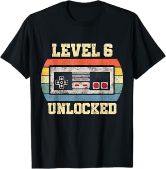 Level 6 Unlocked – Funny 6 Year Old Video Gamer 6th Birthday T-Shirt