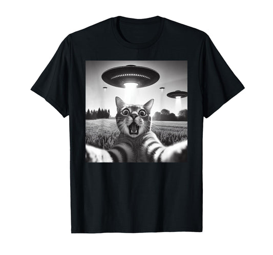 Cat Selfie With UFO Hilarious Alien Encounter T-Shirt