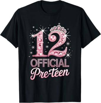 12 Official Pre-Teen Pink Crown Happy 12th Birthday For Girl T-Shirt