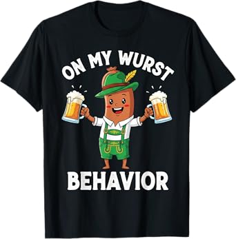 Funny Oktoberfest Shirt On My Wurst Behavior German Tee T-Shirt