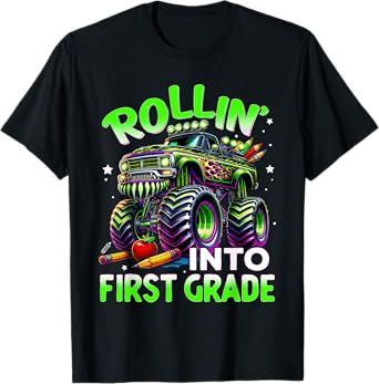 Rolling Into 1st Grade Monster Truck Back To School Kids Boy T-Shirt