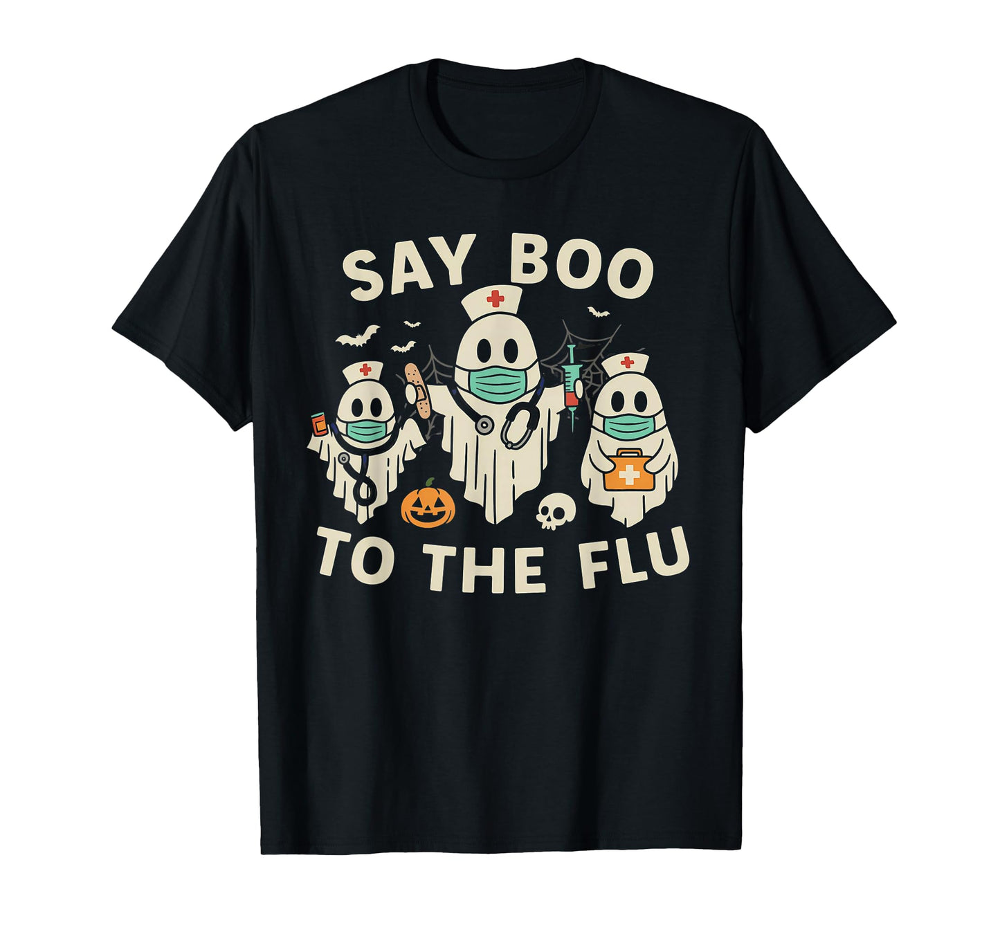 Nurse Halloween Ghost Crew Vaccine Say Boo to The flu T-Shirt