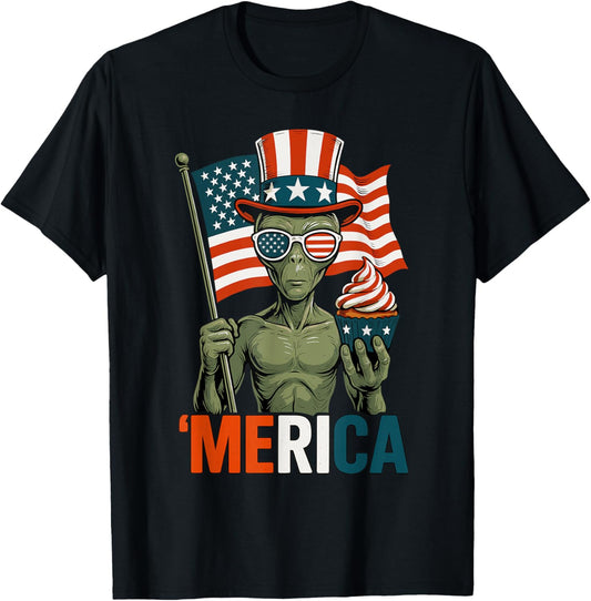 Alien Merica American Flag Patriotic 4th Of July Cupcake T-shirt
