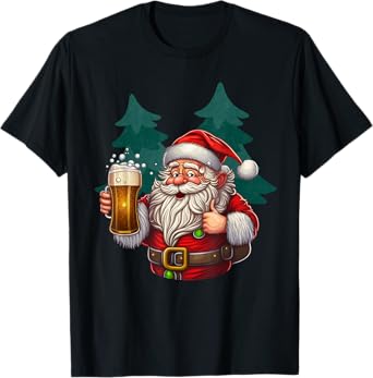 Funny Christmas Santa Drinking Beer Costume T-Shirt