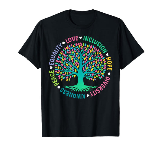 Tree of Life Kindness Peace Inclusion Love Diversity Retro T-Shirt