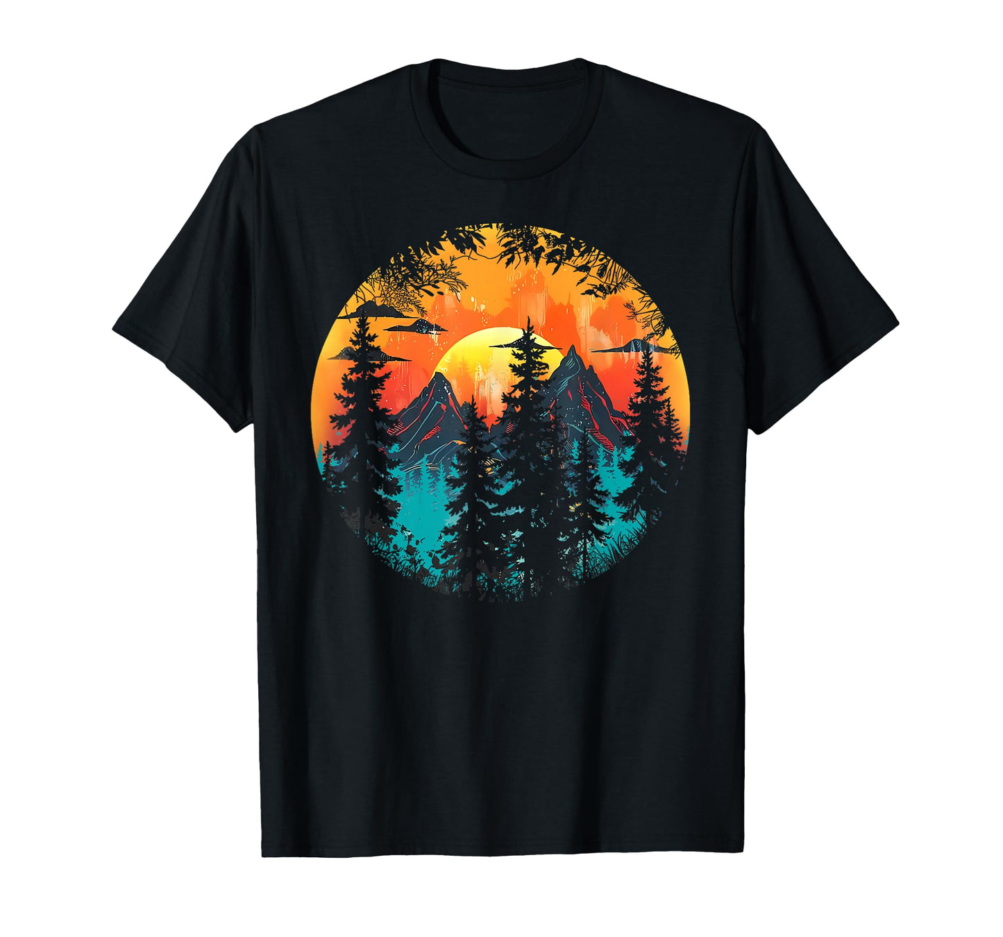Retro Forest Mountain Vintage Trees Wildlife Nature Lover T-Shirt