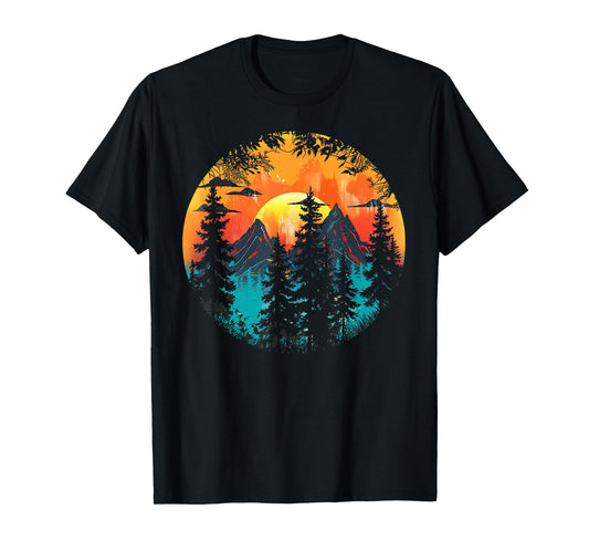 Retro Forest Mountain Vintage Trees Wildlife Nature Lover T-Shirt