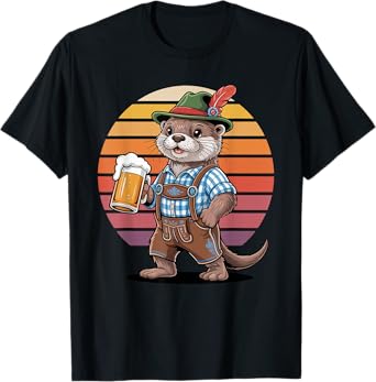 Retro Sea Otter Beer Drinking Otters T-Shirt