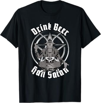 Baphomet Goat Pentagram Drink Beer Hail Satan Occultism T-Shirt