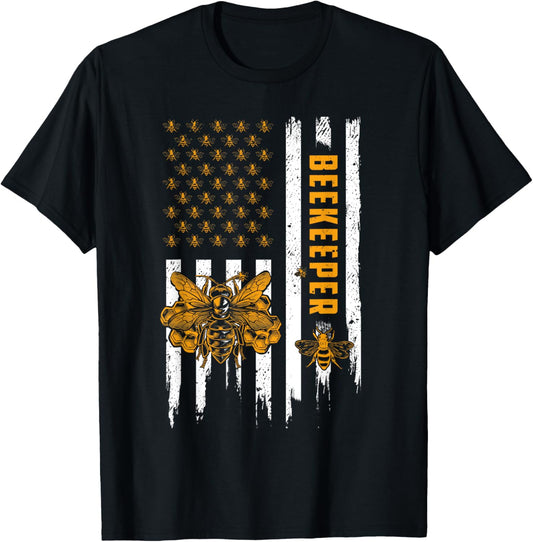 Beekeeping American Flag Honeycomb Honey Bees Beekeeper T-Shirt