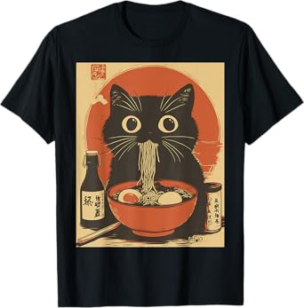 Kawaii Noodles Soup Anime Japanese Ramen Cat Teens Girls T-Shirt