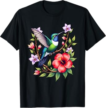 Hummingbird Lovers Colorful Floral Hummingbird T-Shirt