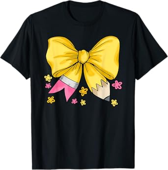 Coquette Bow Pencil Teacher Student First Day Back To School T-Shirt