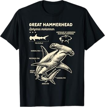Great Hammerhead Lover Shark Lover Great Hammerhead Anatomy T-Shirt