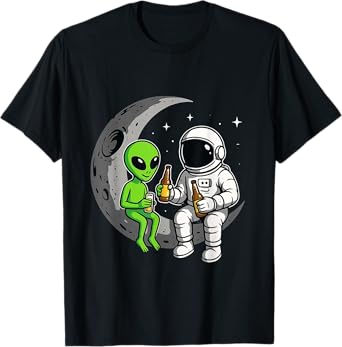 Astronaut Drink Beer to Alien Moon Space Women Youth Men T-Shirt