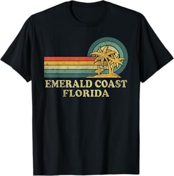 Emerald Coast Beach Florida Vacation Vintage Palm Tree T-Shirt