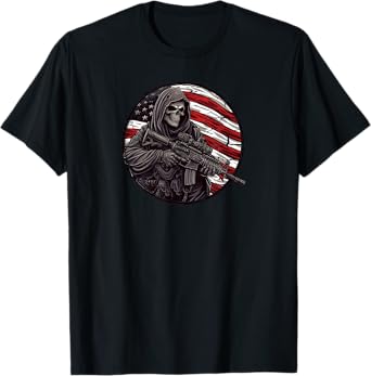 Grim Reaper Death Skeleton Halloween American Flag T-Shirt