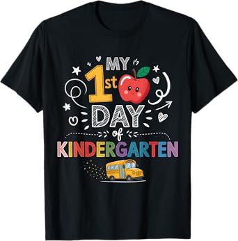 My First Day of Kindergarten School Bus Apple Kids Girls Boy T-Shirt
