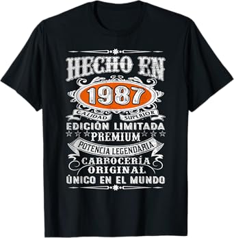 37th Birthday Spanish Made In 1987 Cumpleaños Español T-Shirt